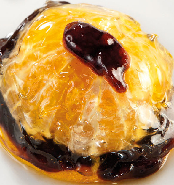 Aspic d’oranges avec coeur au Porto et mousse au Vinaigre Balsamique de Modène (Aceto Balsamico di Modena IGP)