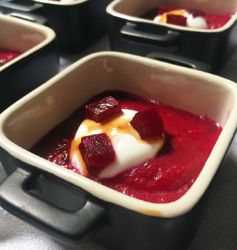 Beetroot cream with yogurt and Balsamic Vinegar of Modena PGI