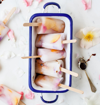 Almond, fruit and rose petal ice pops with Balsamic Vinegar of Modena PGI