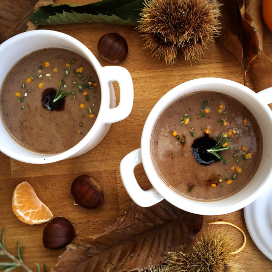 Velouté de châtaignes au parfum de mandarine et Vinaigre Balsamique de Modène IGP