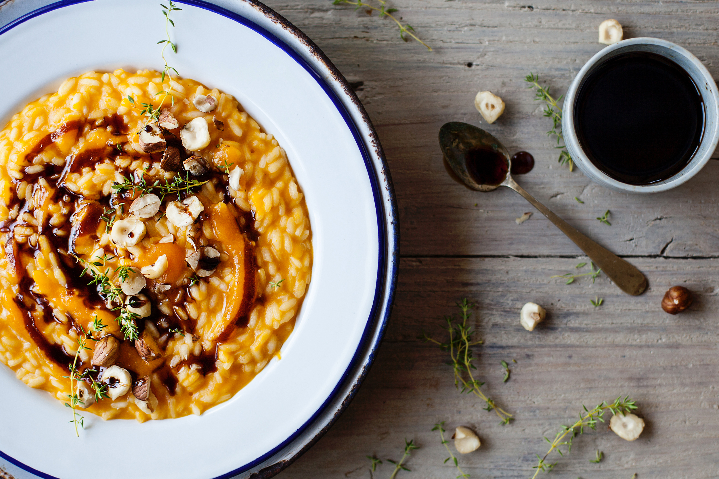 Risotto con crema di zucca, Aceto Balsamico di Modena IGP e nocciole