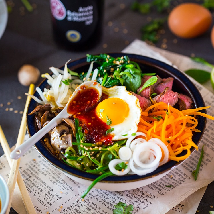 Bibimbap au bœuf et Vinaigre Balsamique de Modène IGP