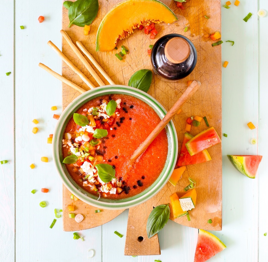 Gaspacho melon pastèque au Vinaigre Balsamique de Modène IGP