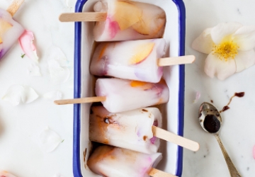 Almond, fruit and rose petal ice pops with Balsamic Vinegar of Modena PGI