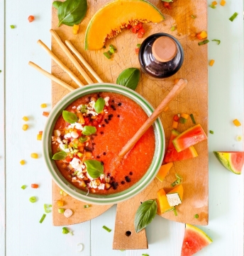 Gaspacho melon pastèque au Vinaigre Balsamique de Modène IGP