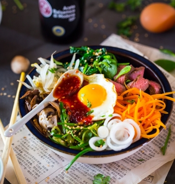 Bibimbap au bœuf et Vinaigre Balsamique de Modène IGP