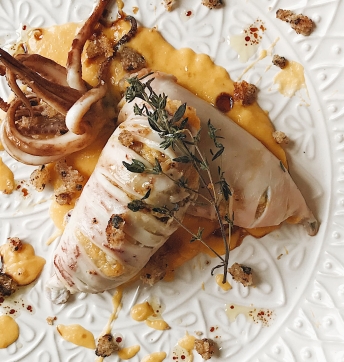 Calamaro ripieno con zucca, castagne e Aceto Balsamico di Modena IGP