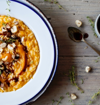 Risotto con crema di zucca, Aceto Balsamico di Modena IGP e nocciole