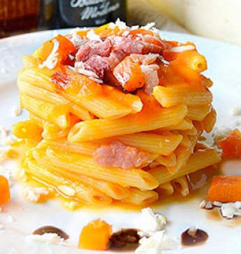 Penne with pumpkin, pancetta and Balsamic Vinegar of Modena PGI