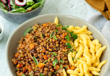 Spätzle mit Aceto Balsamico di Modena-Linsen