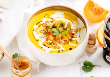 Velouté potiron et pois chiche au curcuma, Vinaigre Balsamique de Modène IGP